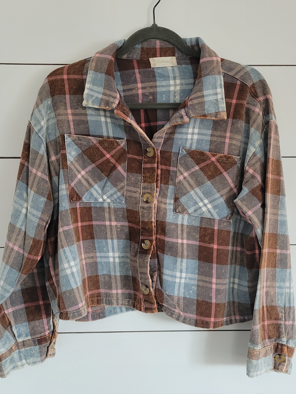 Altar'd State Plaid Button-Front Crop Flannel- Medium